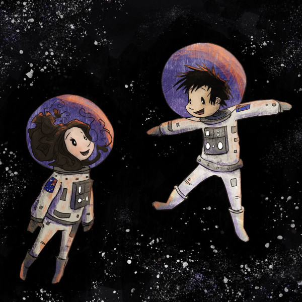 Illustration of Peter and his wife in space, by Peter Cheong