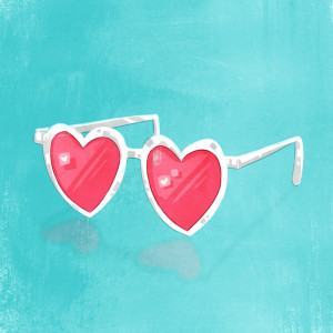 White and red love heart glasses