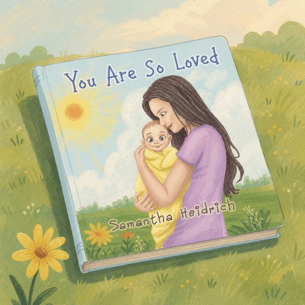 A painted softcover copy of You Are So Loved resting in a sunny meadow beside a yellow flower.